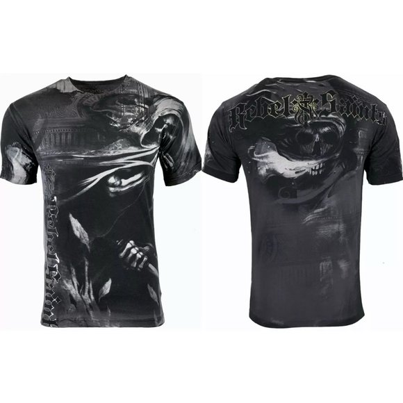 Rebel Saints by Affliction Men's T-shirt DARK DEATH Biker Skull Tattoo S-5XL - Picture 1 of 8